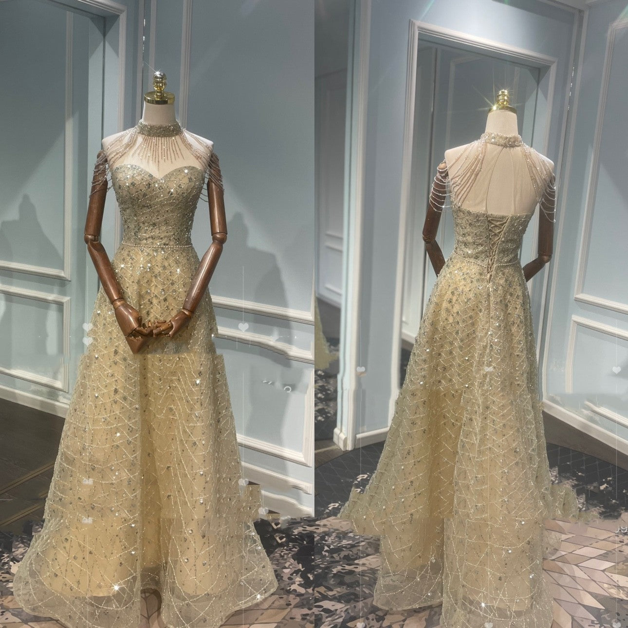 Golden Neck Hanging Light Luxury Toast Evening Dress - Enfance-Heureuse