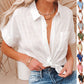 Summer Lapel Short Sleeve Shirt With Pockets Fashion Casual Solid Color Button Tops Women's Clothing - Enfance-Heureuse