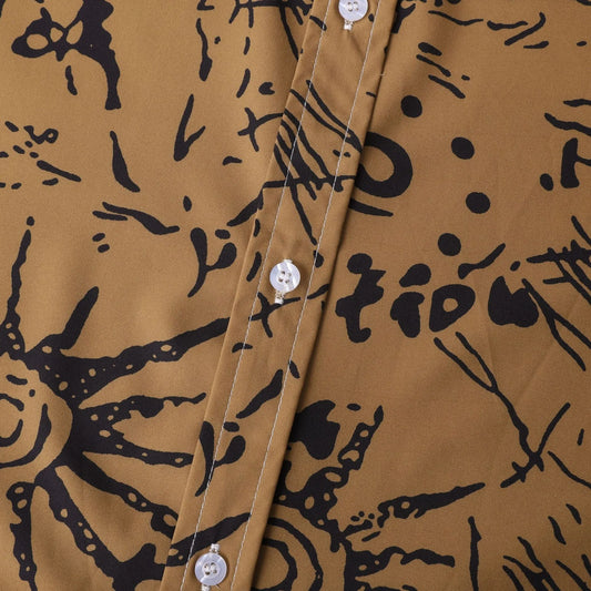 Men's Plus Size Vintage Sun Print Short Sleeve Button-Up Shirt - Enfance-Heureuse