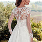 High U-neck Lace Long Sleeve A- Line Long Tail Simple Wedding Dress - Enfance-Heureuse
