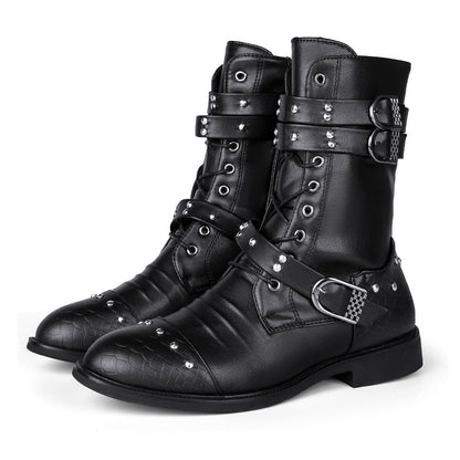 Middle Tube Leather Boots Ceremonial Motorcycle Men's Martin Performance - Enfance-Heureuse