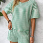 Striped Round Neck Short Sleeve Top and Shorts Set - Enfance-Heureuse