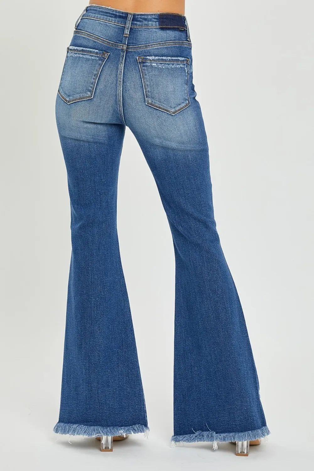 RISEN Full Size High Rise Front Slit Frayed Hem Flare Jeans - Enfance-Heureuse