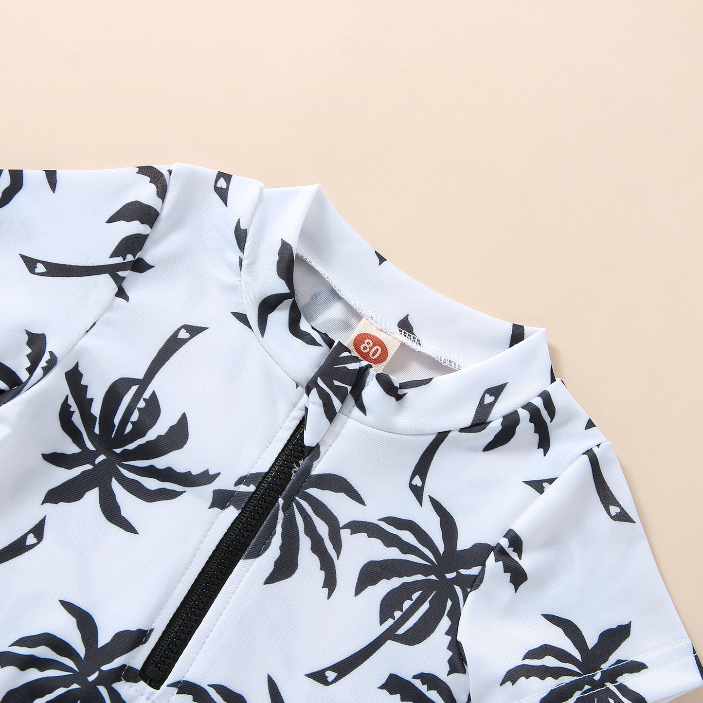 Boys' Cotton One-piece Swimsuit Cartoon Coconut Tree Printed Tape Hat - Enfance-Heureuse