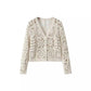Women's Fashion Three-dimensional Hollow-out Crocheted V-neck Knitted Cardigan Wide-leg Lace Pants - Enfance-Heureuse