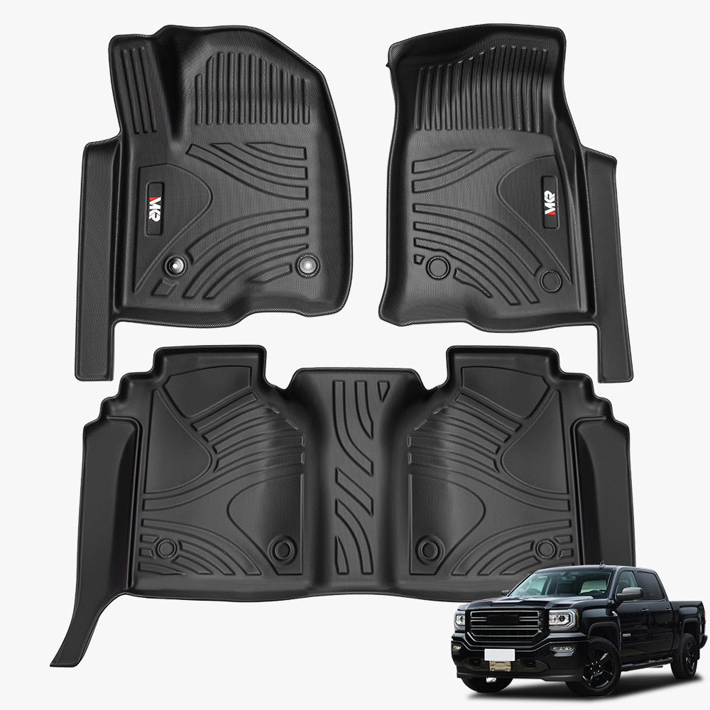 All Weather Floor Mats For Chevy Silverado GMC Sierra 1500 2019-2025, 2020-2025 SLV SRA 2500 3500 HD Crew Cab, With Rear Under-Seat Storage - Enfance-Heureuse