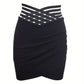 Ladies' Solid Color Fashionable Versatile Cross Hollow Asymmetric Hem Skirt - Enfance-Heureuse