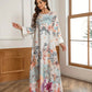 Elegant Floral Print Long Kaftan Dress - Enfance-Heureuse