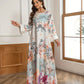 Robe caftan longue élégante à imprimé floral