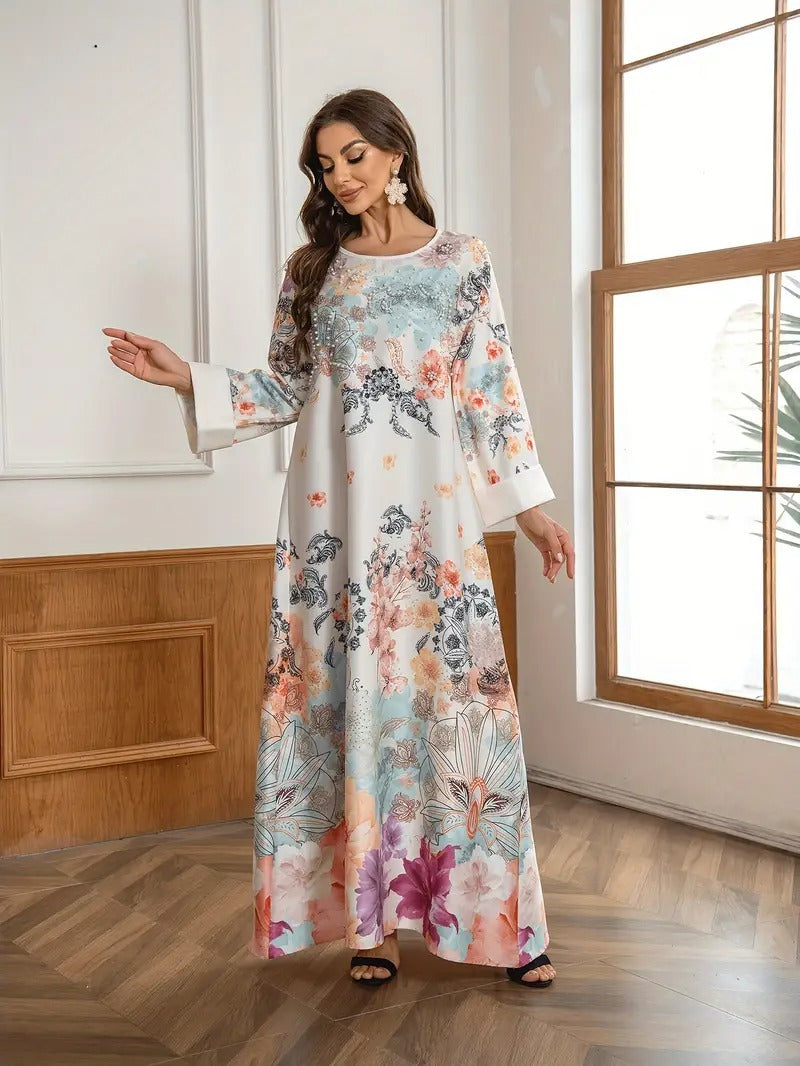 Robe caftan longue élégante à imprimé floral