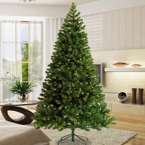 Pre-Installed Illuminated Christmas Tree 6 Foot Faux Hinged Christmas Tree With Foldable Stand - Enfance-Heureuse