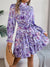 Standing Collar Floral Print Waist-controlled Long Sleeves Ruffled A-line Dresses For Women Spring Autumn Ruffle Edge Long Dress - Enfance-Heureuse