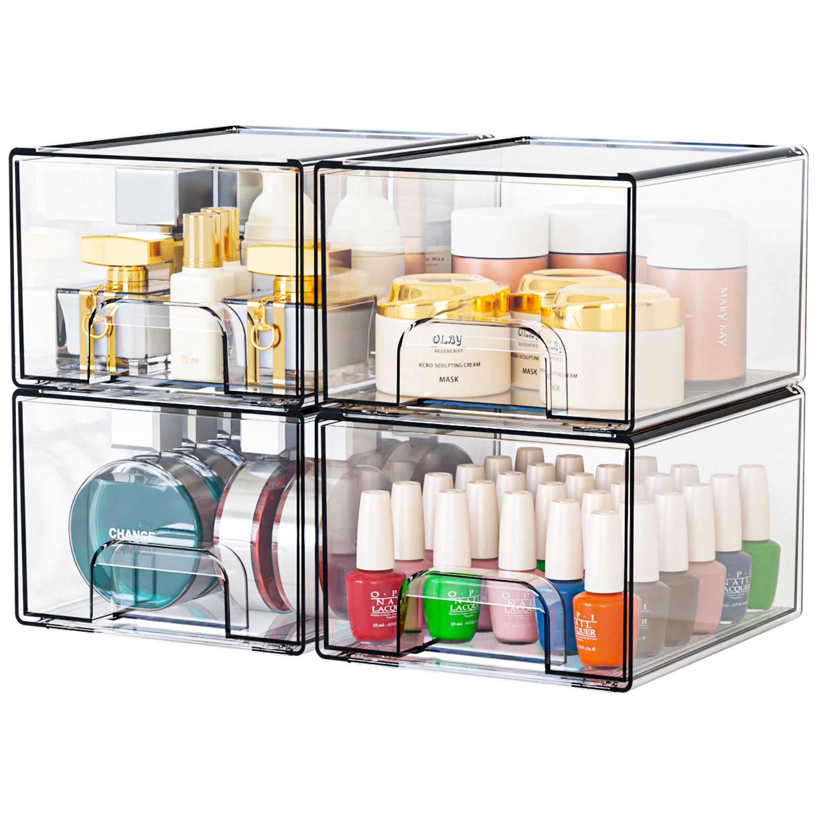 1 2 4 Pack Clear Stackable Storage Drawers, 11.2cm, 4.4in Tall Acrylic Bathroom Makeup Organizer,Plastic Storage Bins For Vanity, Undersink, Kitchen Cabinets, Pantry, Home Organization - Enfance-Heureuse