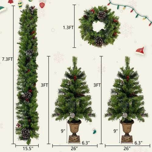 Pre-lit Christmas Tree Artificial Christmas 4-piece Set - Enfance-Heureuse