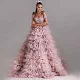 One-line Shoulder Wipe Chest Princess Studded Beaded Cake Skirt Pink Wedding Dress - Enfance-Heureuse