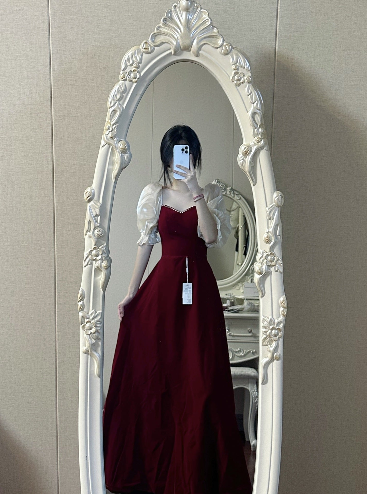 Small Plus Size Wine Red Puff Sleeve Princess High-grade Evening Dress - Enfance-Heureuse