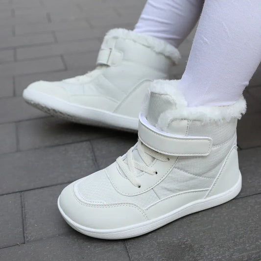 Chaussures montantes pour enfants avec velours épais à bout large en coton rembourré bottes de neige d'extérieur pour garder au chaud