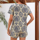 Loose Printed Casual Suit V-neck Short Sleeve Top Elastic Waist Shorts - Enfance-Heureuse