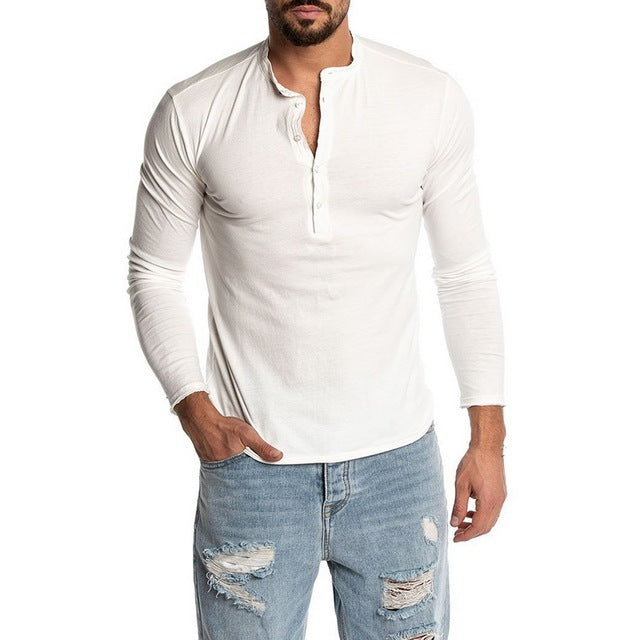 Men's Fashion Solid Color Long Sleeve O-neck T-shirts Mens - Enfance-Heureuse