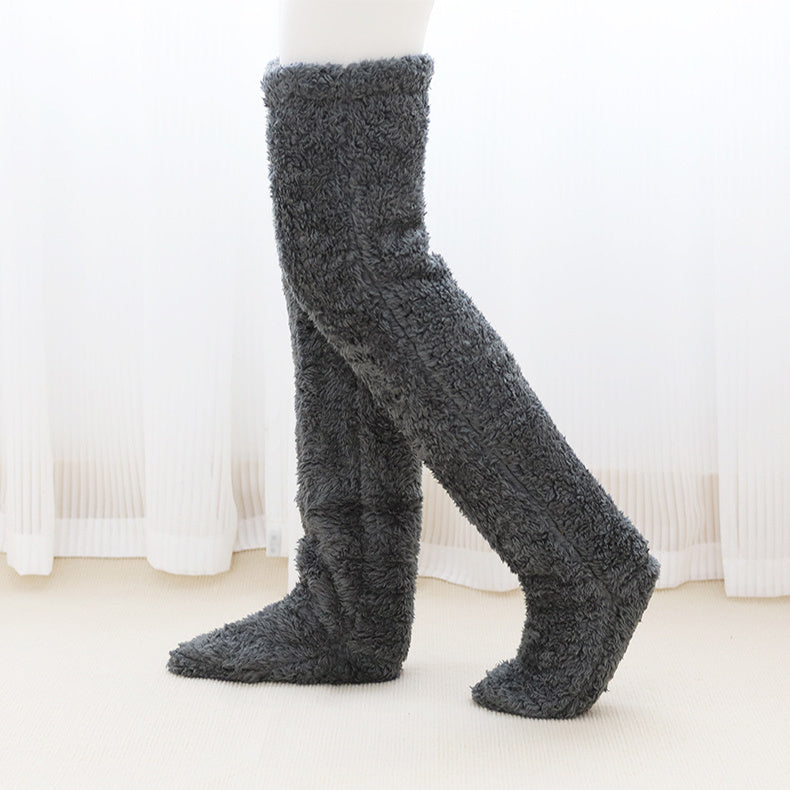 Over Knee High Fuzzy Long Socks Winter Warm Cold Leg Knee Joint Cold-proof Stockings Home Floor Sleeping Socks - Enfance-Heureuse