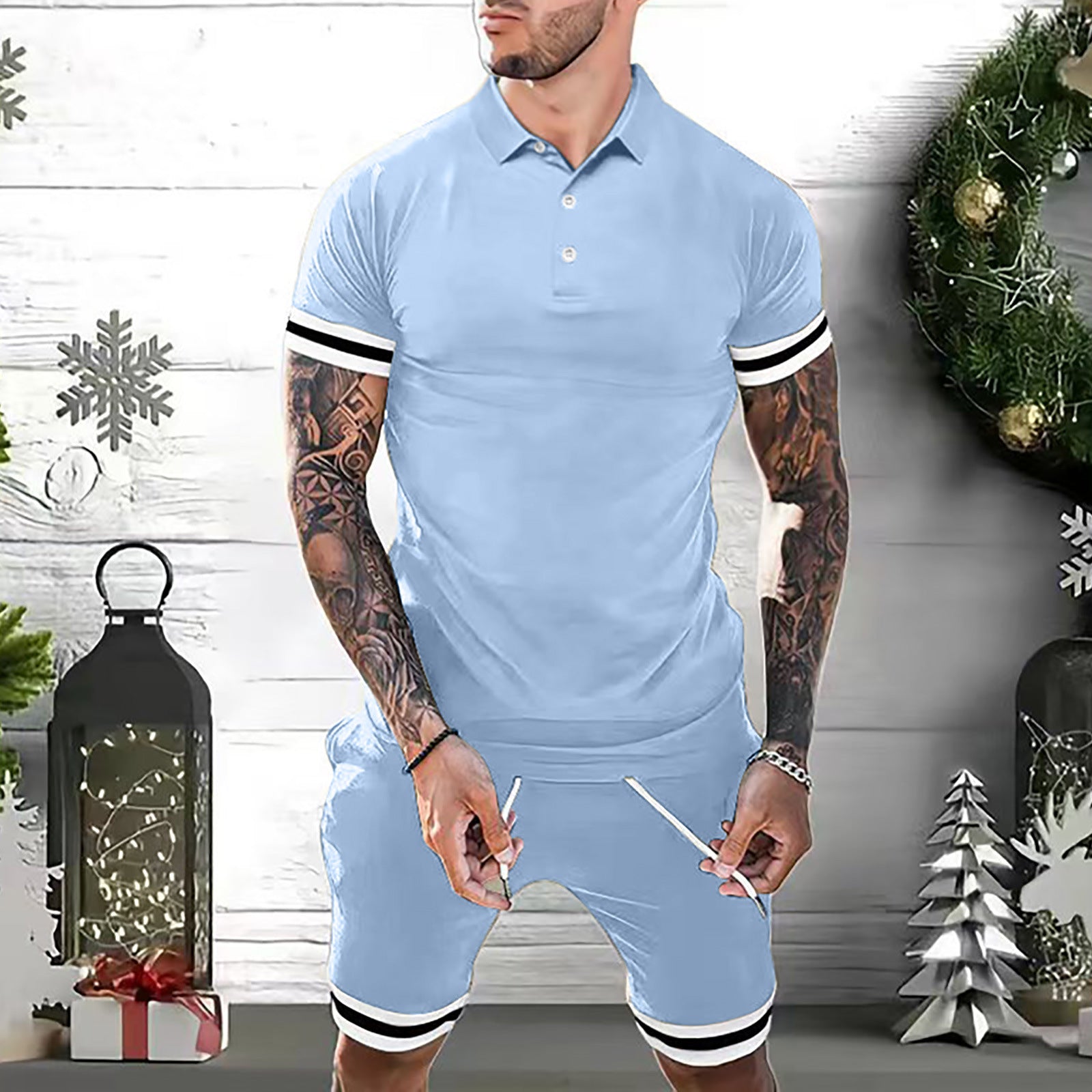 Mens Short Sets 2 Piece Outfits Polo Shirt Fashion Summer Tracksuits Casual Set Short Sleeve And Shorts Set For Men - Enfance-Heureuse