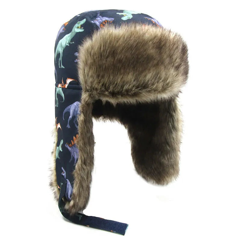 Boys Dinosaur Print Thick Warm Ear Protection Hat - Enfance-Heureuse