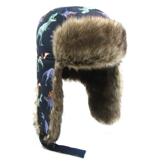 Boys Dinosaur Print Thick Warm Ear Protection Hat - Enfance-Heureuse
