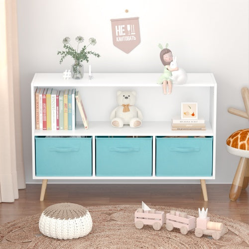 Fiberboard Children's Bookshelf With Foldable Fabric Drawers - Enfance-Heureuse