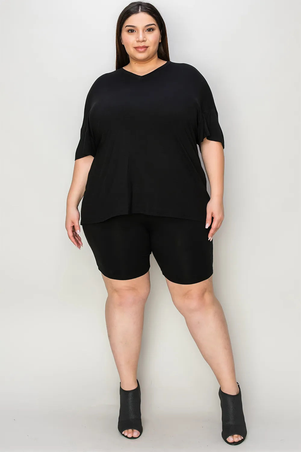 Basic Bae Bamboo Full Size V-Neck Drop Shoulder T-Shirt and Shorts Set - Enfance-Heureuse