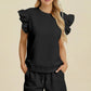 Double Take Full Size Texture Round Neck Ruffle Sleeve Top and Shorts Set - Enfance-Heureuse