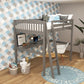 Everest Grey High Loft Bed With Desk And Storage, Heavy Duty Solid Wood Full Size Loft Bed Frame With Stairs For Kids And Toddlers, No Box Spring Needed - Enfance-Heureuse