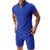 2Pcs Casual Waffle Suit Summer Zipper Lapel Short-sleeved Top And Drawstring Pockets Shorts Versatile Solid Color T-shirt Set For Mens Clothing - Enfance-Heureuse