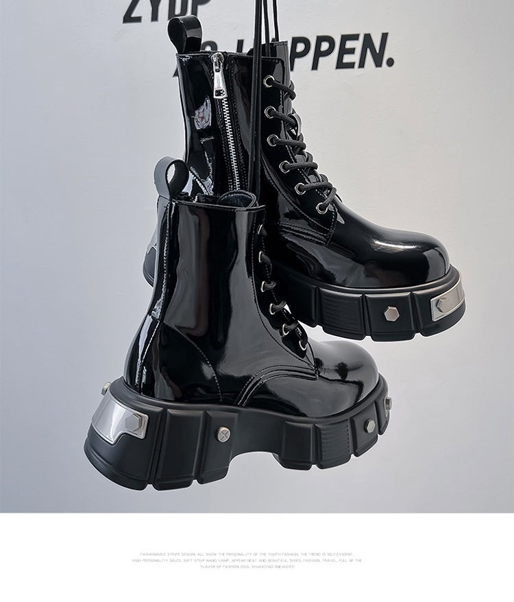 New Men's Chunky Heel Platform Round Head Lace-up Martin Boots - Enfance-Heureuse