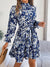 Standing Collar Floral Print Waist-controlled Long Sleeves Ruffled A-line Dresses For Women Spring Autumn Ruffle Edge Long Dress - Enfance-Heureuse