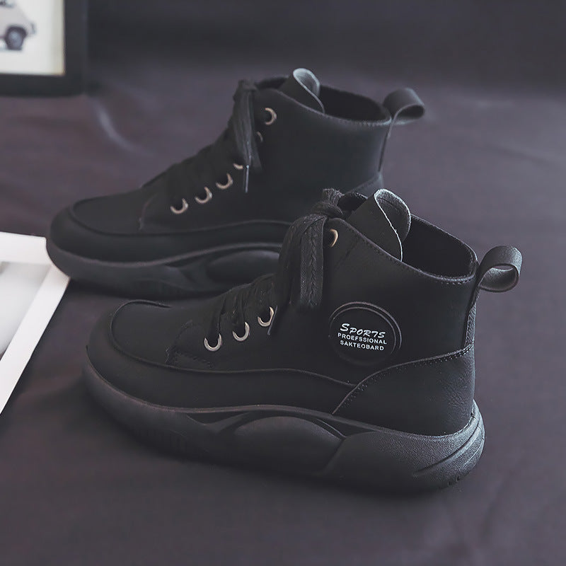 Vintage Martin Boots Women's Leather Ugly And Cute Big Toe Fashionable Mid-top Breathable Casual Shoes - Enfance-Heureuse