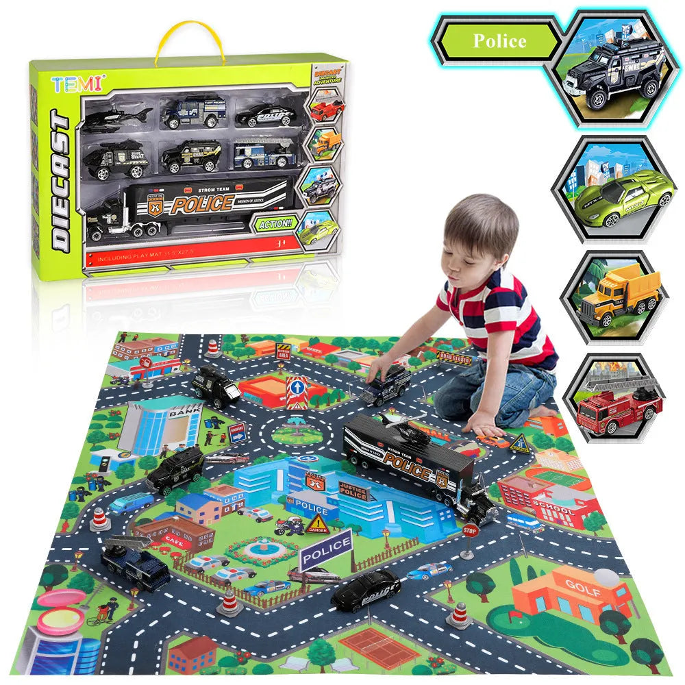 Mini Racing Toy Alloy Engineering Car Parking Lot Scene Game Mat Carpet - Enfance-Heureuse