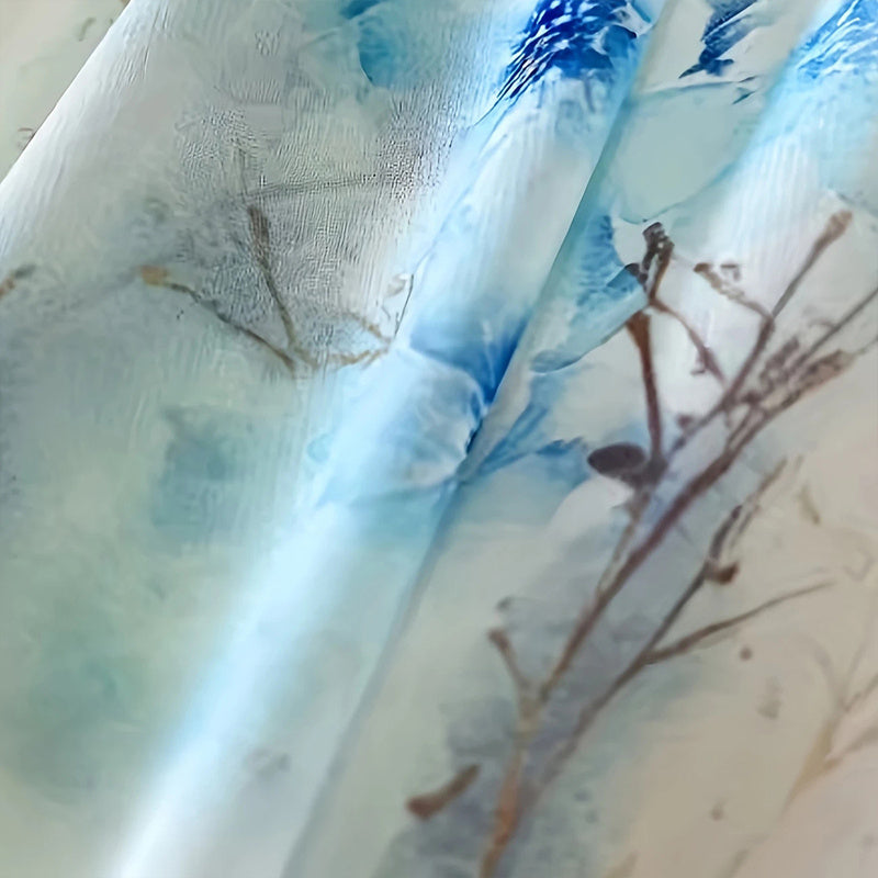 Women's Deep V-Neck Floral Print Boho Maxi Dress With Long Sleeves - A-Line Waist Ruffle Hem Dress For Spring&Summer Vacation - Enfance-Heureuse