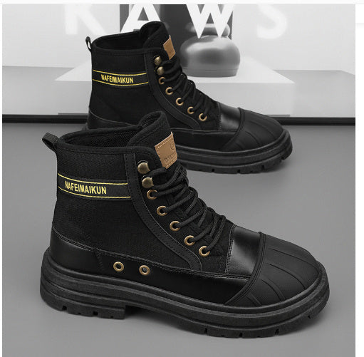 Thick-soled Canvas Casual Sports Men's All-match Work Motorcycle Boots - Enfance-Heureuse