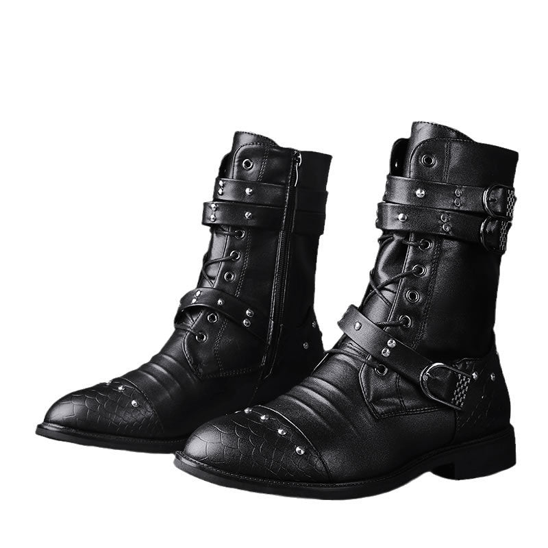 Middle Tube Leather Boots Ceremonial Motorcycle Men's Martin Performance - Enfance-Heureuse