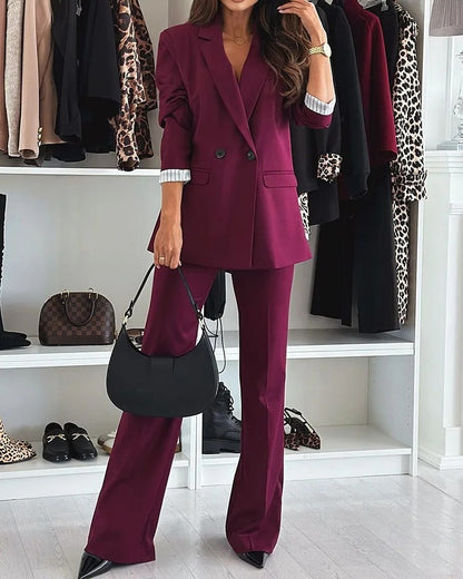 Women's Suit Lapel Leisure Commute Solid Color Two-piece Suit - Enfance-Heureuse