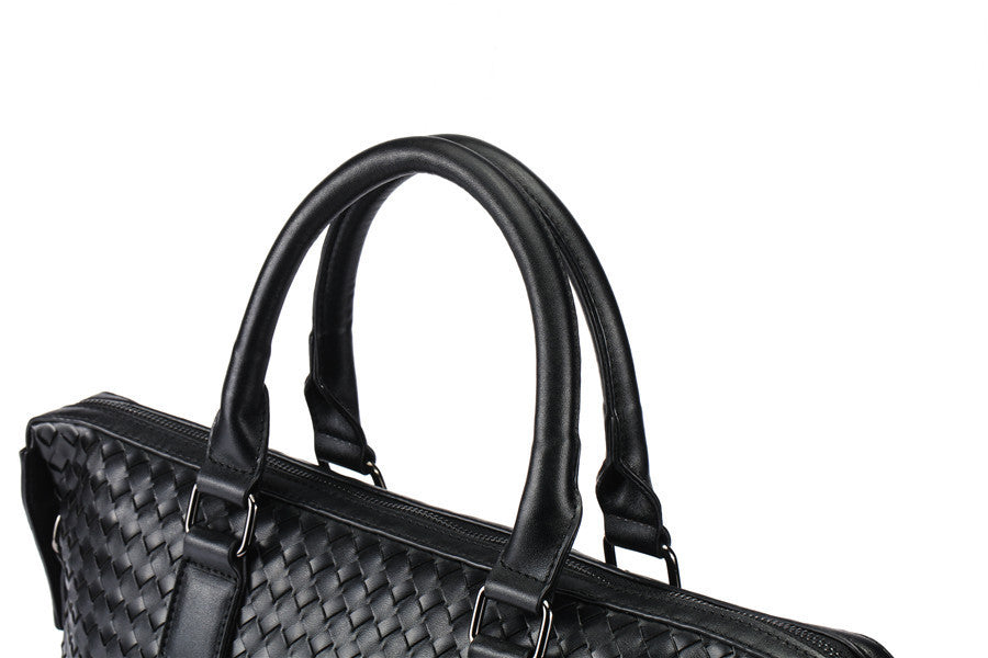 Men's Bag Leather Large Briefcase Hand Woven Luxury Handbags Business Tote Bags For Men High Quality Laptop Handbags - Enfance-Heureuse