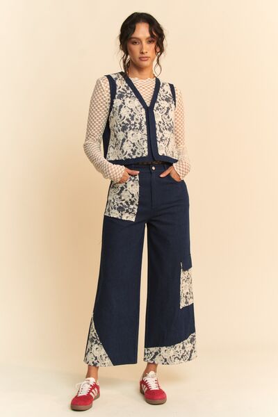 Davi & Dani Lace Applique Wide Leg Jeans - Enfance-Heureuse