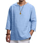 Loose Casual V-neck Top Cotton And Linen Long Sleeve Pullover Shirt Mens Clothing - Enfance-Heureuse