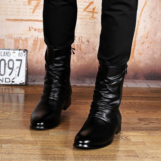 Bottes pointues en cuir pour hommes, style britannique