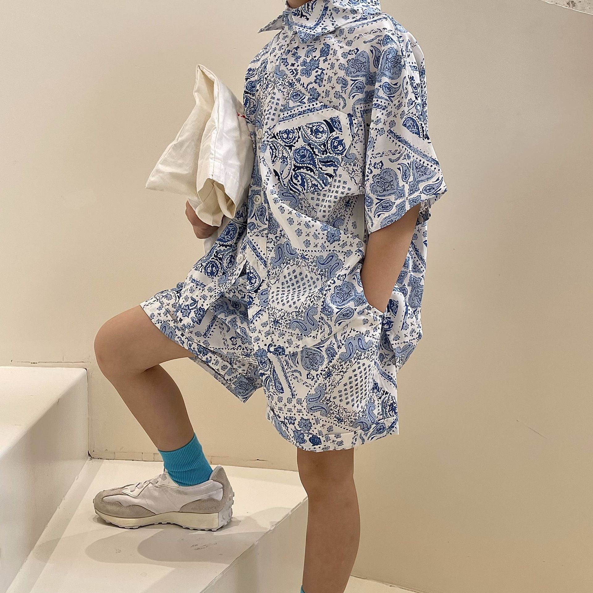 Printed Shirt Boys Vacation Style Chiffon Shirt Shorts Suit - Enfance-Heureuse