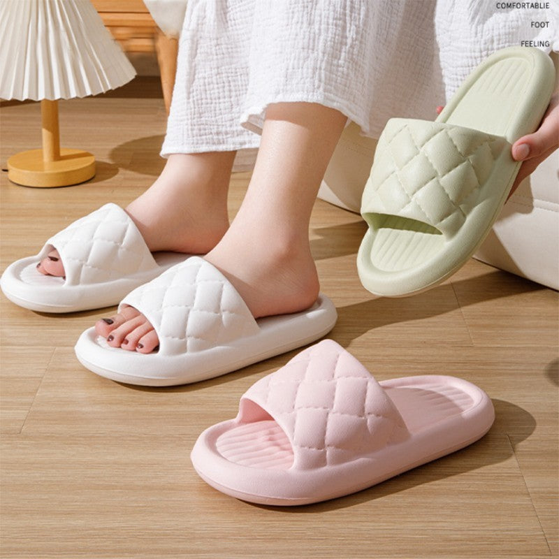 New Rhombus Home Slippers Summer Non-slip Floor Bathroom Slipper Lightweight Simple House Shoes For Women Men - Enfance-Heureuse