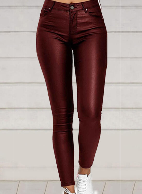 Pure Color PU Sexy Leather Pants Casual Feet Pants Women - Enfance-Heureuse