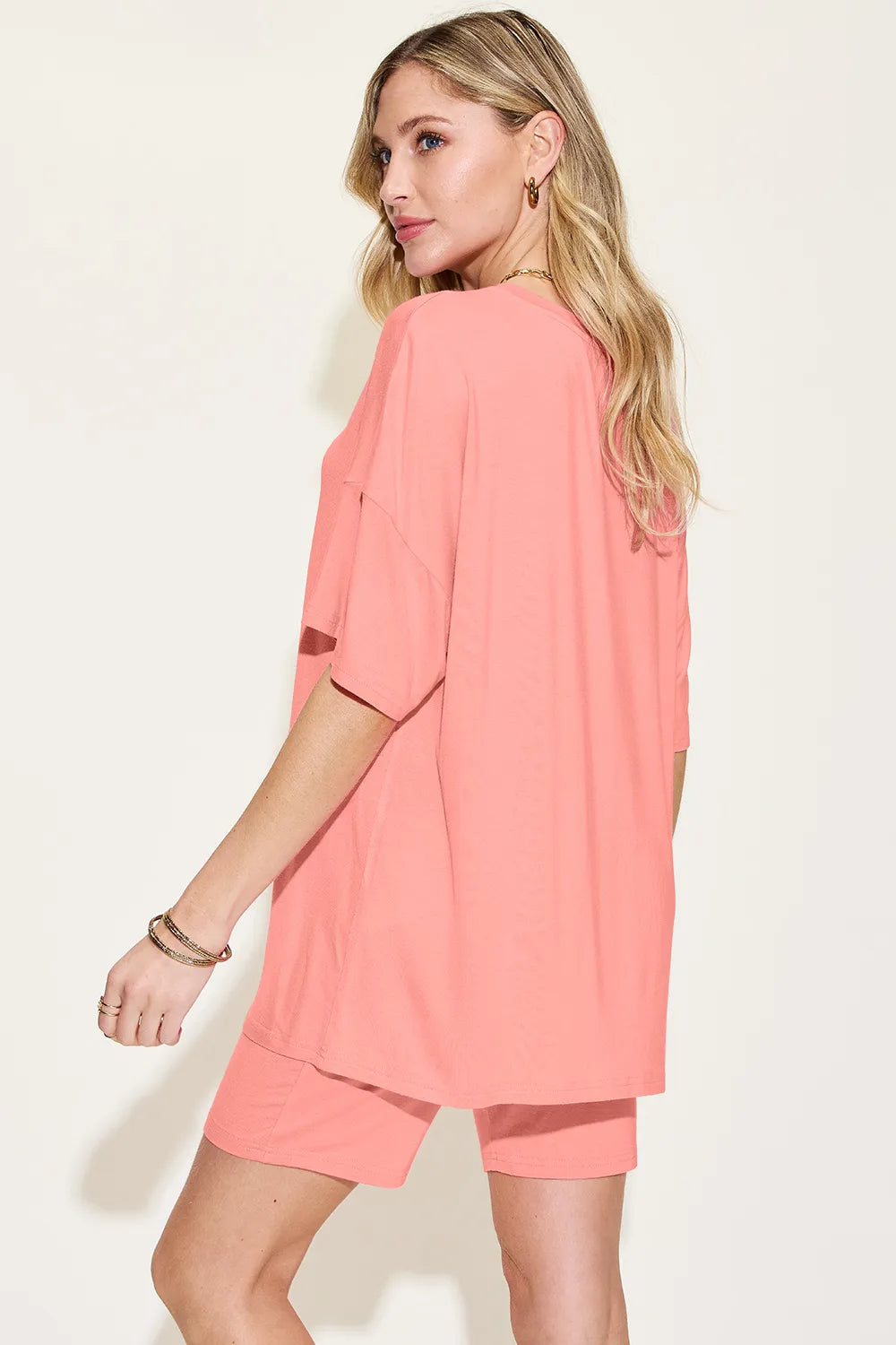 Basic Bae Bamboo Full Size V-Neck Drop Shoulder T-Shirt and Shorts Set - Enfance-Heureuse