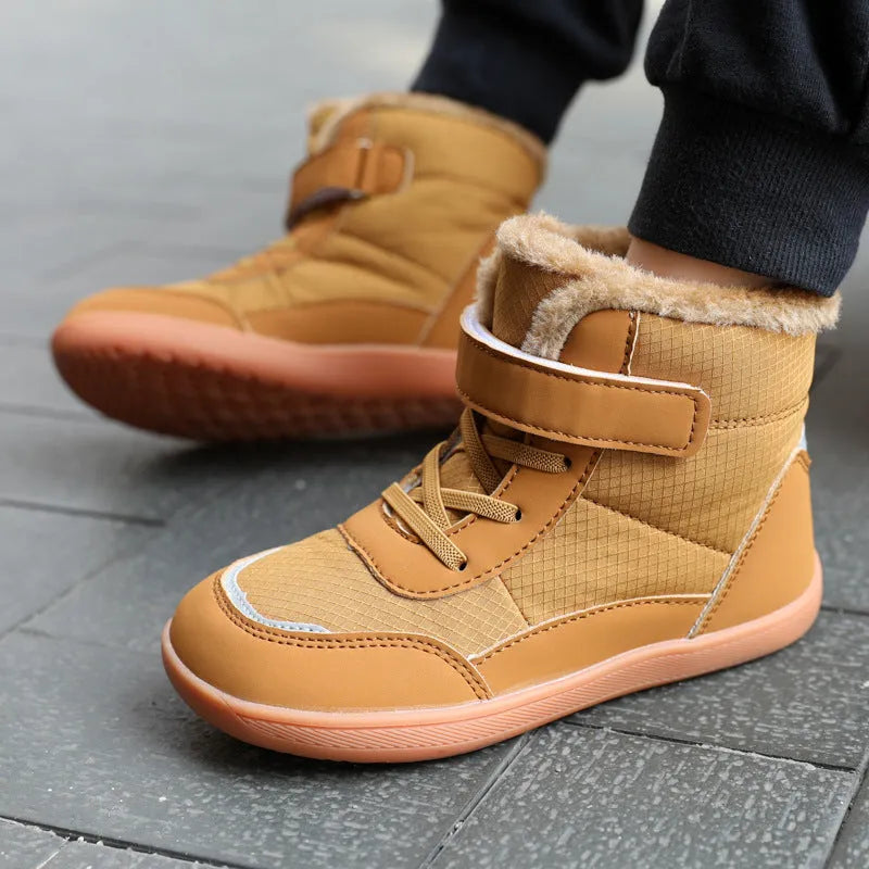 Chaussures montantes pour enfants avec velours épais à bout large en coton rembourré bottes de neige d'extérieur pour garder au chaud