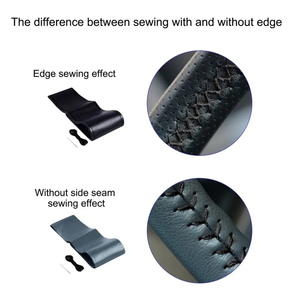 Genuine Leather DIY Car Steering Wheel Cover Anti-slip For Cm Black US - Enfance-Heureuse